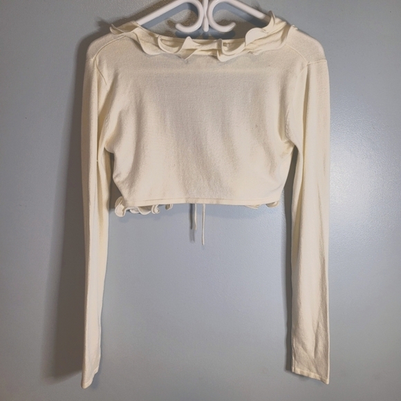 COLORI Long Sleeve Off-White Sweater with Frills Size Small - Picture 5 of 12